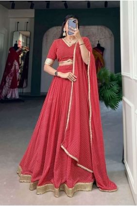 Choli Lehenga en dentelle georgette rouge avec dupatta LC7732