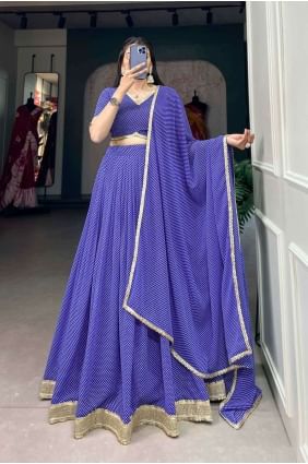 Georgette Bleu Lehenga Choli en dentelle LC7733