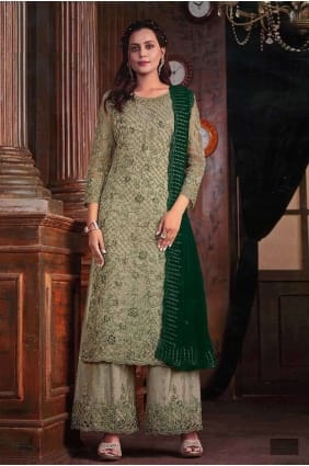 Costume Palazzo Brodé Vert en Filet PZ3972