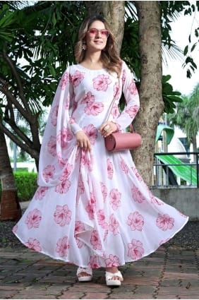 robe robe en fausse georgette en blanc avec imprimé GW0810