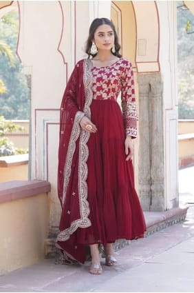 Robe robe marron en viscose avec Dupatta GW0814
