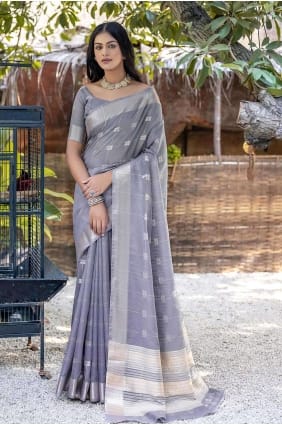 Tissage Saree Gris Soie grège SR26842