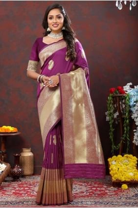 Sari en tissage de soie vin SR26870