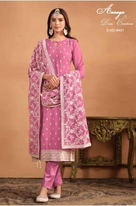 Tailleur pantalon droit rose en filet brodé SK154151