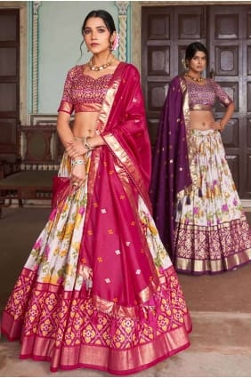 Lehenga Choli rose imprimé avec de la soie Tussar LC7758