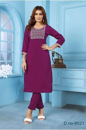 Costume pantalon droit imprimé en coton vin avec Dupatta SK154166