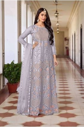 Costume anarkali en filet lavande brodé avec dupatta AS3901