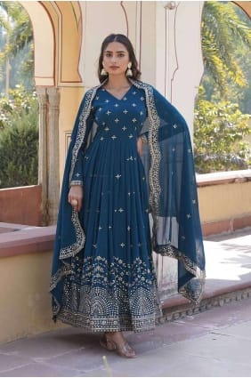 Robe longue en fausse georgette avec broderie GW0831