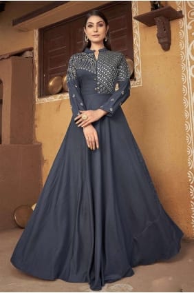 Robe en mousseline marron brodée avec Dupatta GW0840