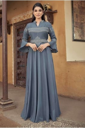 Robe brodée en mousseline grise avec Dupatta GW0843