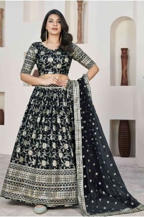 Choli lehenga noir avec jacquard brodé LC7812
