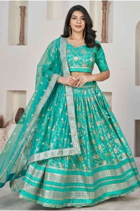 Lehenga Choli en jacquard brodé en vert C. avec dupatta LC7813
