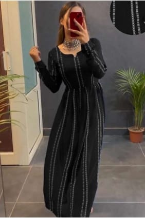 Kurti noir imprimé uni avec dupatta KTI2410