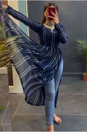 Kurti turquoise uni en imprimé KTI2411