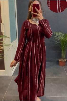 Kurti marron uni avec imprimé KTI2412