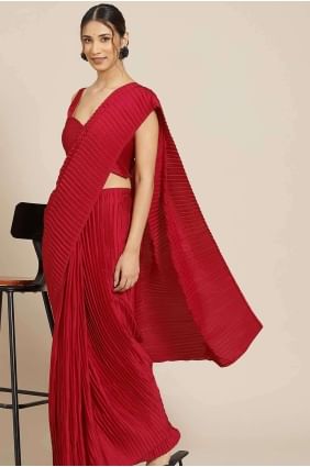 sari marron en satin brodé SR26889