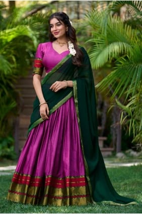 Tissage en poly coton lehenga choli rose avec dupatta LC7956