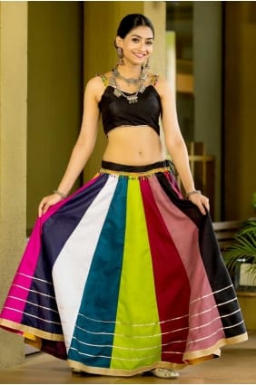 Lehenga Choli en coton avec dentelle multicolore LC7959