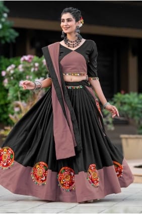 Miroir Lehenga Choli en coton mauve-noir LC7960