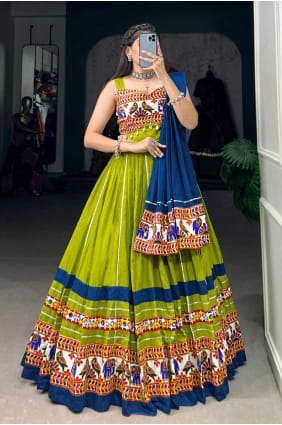 choli lehenga en coton miroir en perroquet avec dupatta LC7963