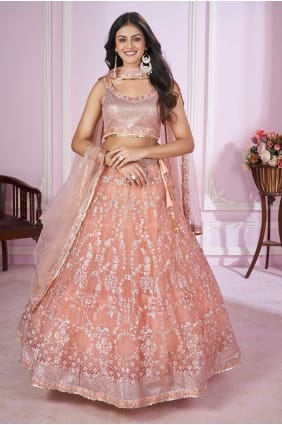Fil résille doux rose Lehenga Choli avec dupatta LC7965