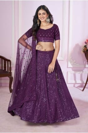 Georgette Lehenga Choli en violet avec broderie LC7967