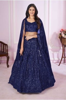 choli lehenga bleu brodé en georgette LC7968
