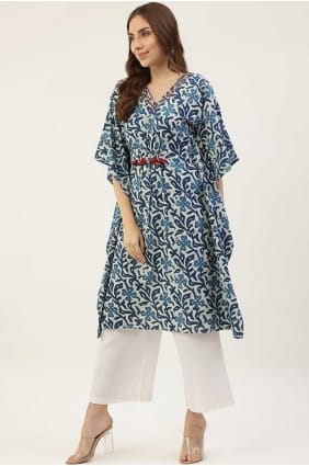 Coton imprimé bleu blanc salwar kameez avec dupatta SK154571
