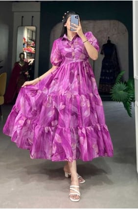 Robe robe violette avec georgette imprimée GW0953