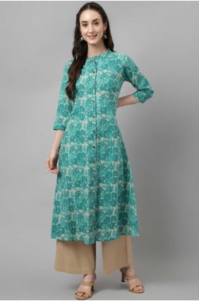 Salwar Kameez en coton vert avec imprimé SK154574