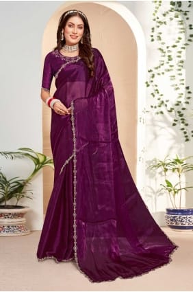 Sari Zardosi en soie bordeaux SR27409