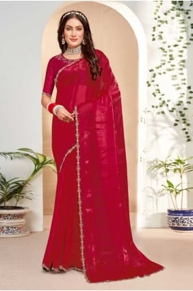 Saree en soie cerise avec Zardosi SR27411