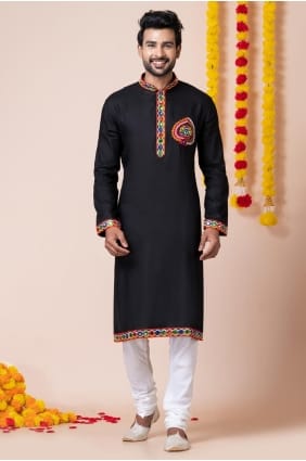 kurta noir pour homme avec rayonne brodée KURR32