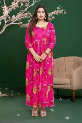 Rayonne Kurti en rose avec impression numérique KTI2526