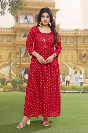 Kurti en rayonne marron avec impression numérique KTI2527