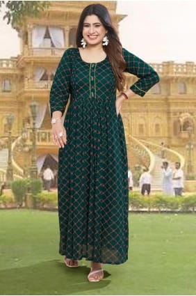 kurti vert en rayonne avec impression numérique KTI2529