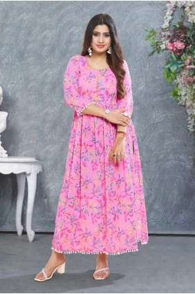 Kurti en rayonne jaune cassé avec impression numérique KTI2533