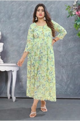 kurti en rayonne avec imprimé numérique en orange KTI2535