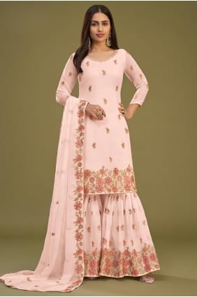 Costume Sharara orange cassé avec georgette brodée SS1188