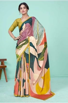 sari en soie multicolore avec impression numérique SR27507