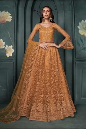 Lehenga choli orange avec filet brodé LC7998