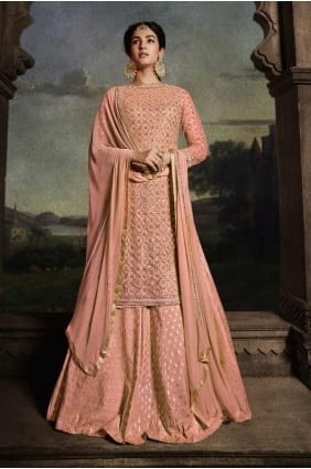 costume palazzo pista en filet brodé avec dupatta PZ4051