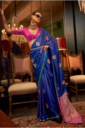 Saris en satin brodé violet avec chemisier SR27530
