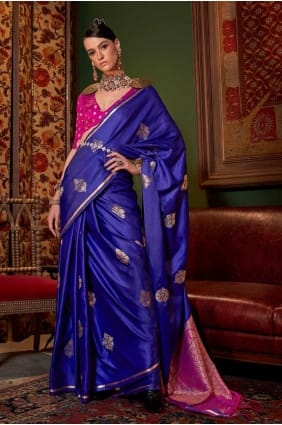 sari en satin brodé en violet clair SR27534