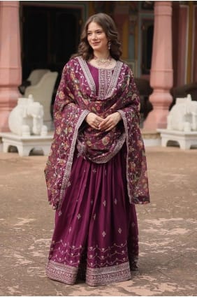 Robe de vin brodée en mousseline de soie avec dupatta GW0974