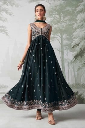 robe verte en georgette avec broderie GW0975