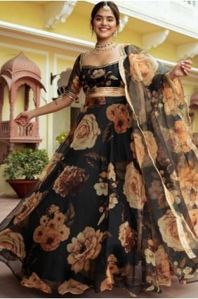 Lehenga Choli in Black Organza with Digital print LC8007
