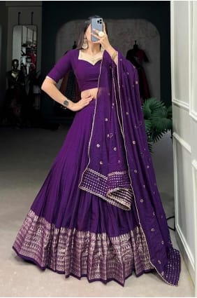Lehenga choli violet en chanderi avec tissage LC8012
