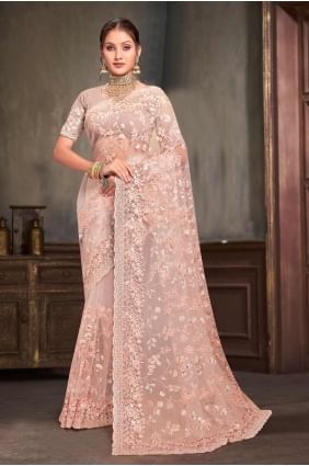 sari en filet de pêche avec broderie SR27560