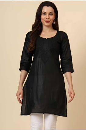 kurti noir avec coton brodé KTI2548